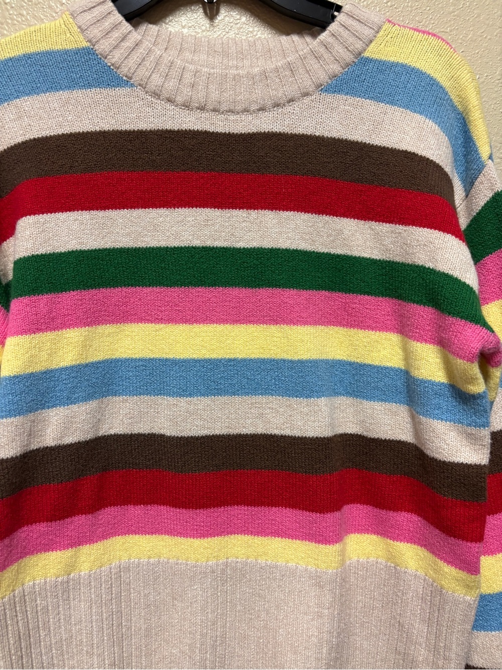 GAP Striped Crewneck Sweater in Pink Blue Yellow Green Brown Cream - Picture 2 of 7